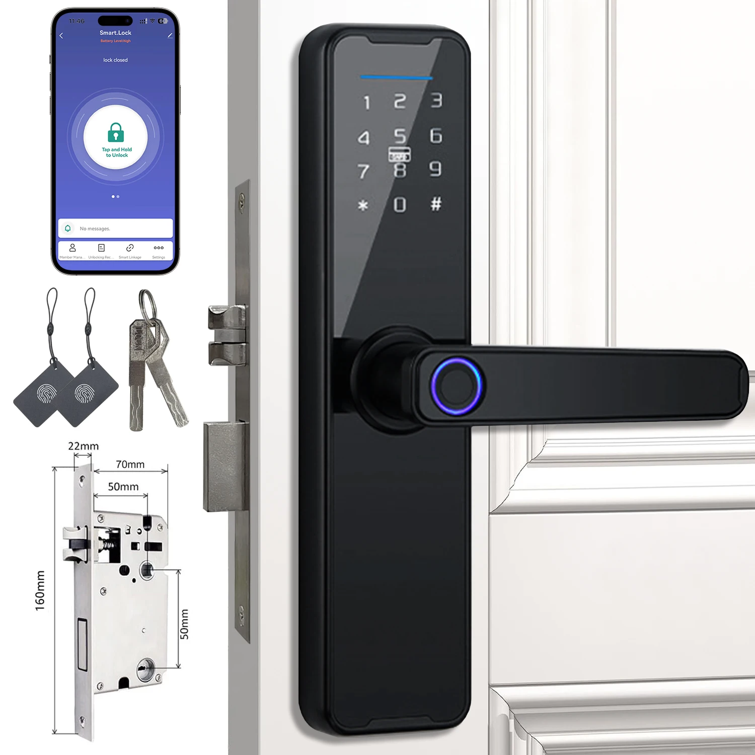 Wholesale New Product Promotional Price TUYA WiFi Home Biometric Bingerprint/Password/Key/Electronic Smart Door Lock