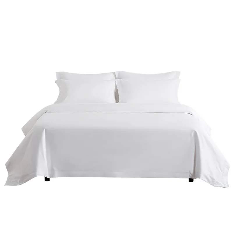 Ready to Ship 100% Cotton White Bed Sheets Satten Percale Soft 300T Queen Size Plain Dyed Flat Sheet Fitted Sheet for Hotel