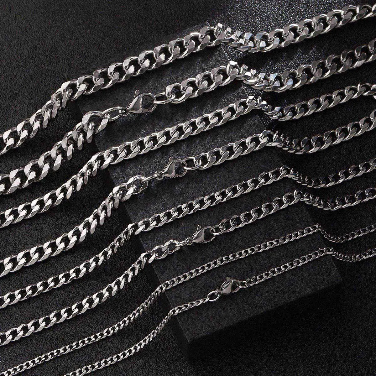 Hip Hop Stainless Steel Basic Curb Chain Necklace Wholesale Simple Multi-Size Cuban Chain Necklace
