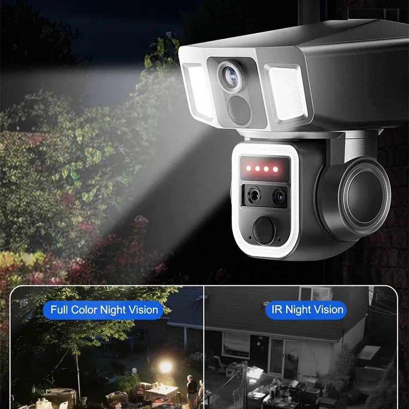 Solar three lens linkage camera WIFI/4G dual-compatible powered camera Outdoor Security color night camera Y7A