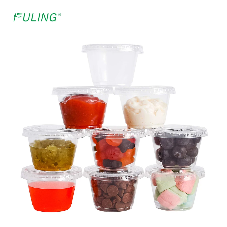 FULING Mini Plastic Sauce Container with Lids Disposable 1/2/3.25/4/5.5 oz Plastic Portion Cup For Sauce