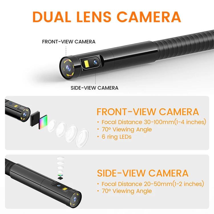 2022 New product pipe endoscope industrial borescope with 5 inch LCD screen 1080P HD 8mm video dual lens endoscope camera