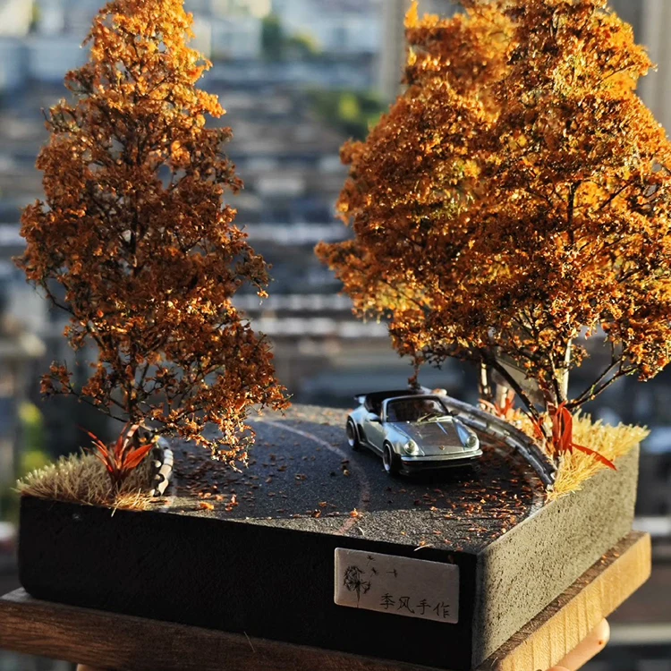 Simulation sand table scene 64 scale autumn curve road model micro-landscape tabletop decoration