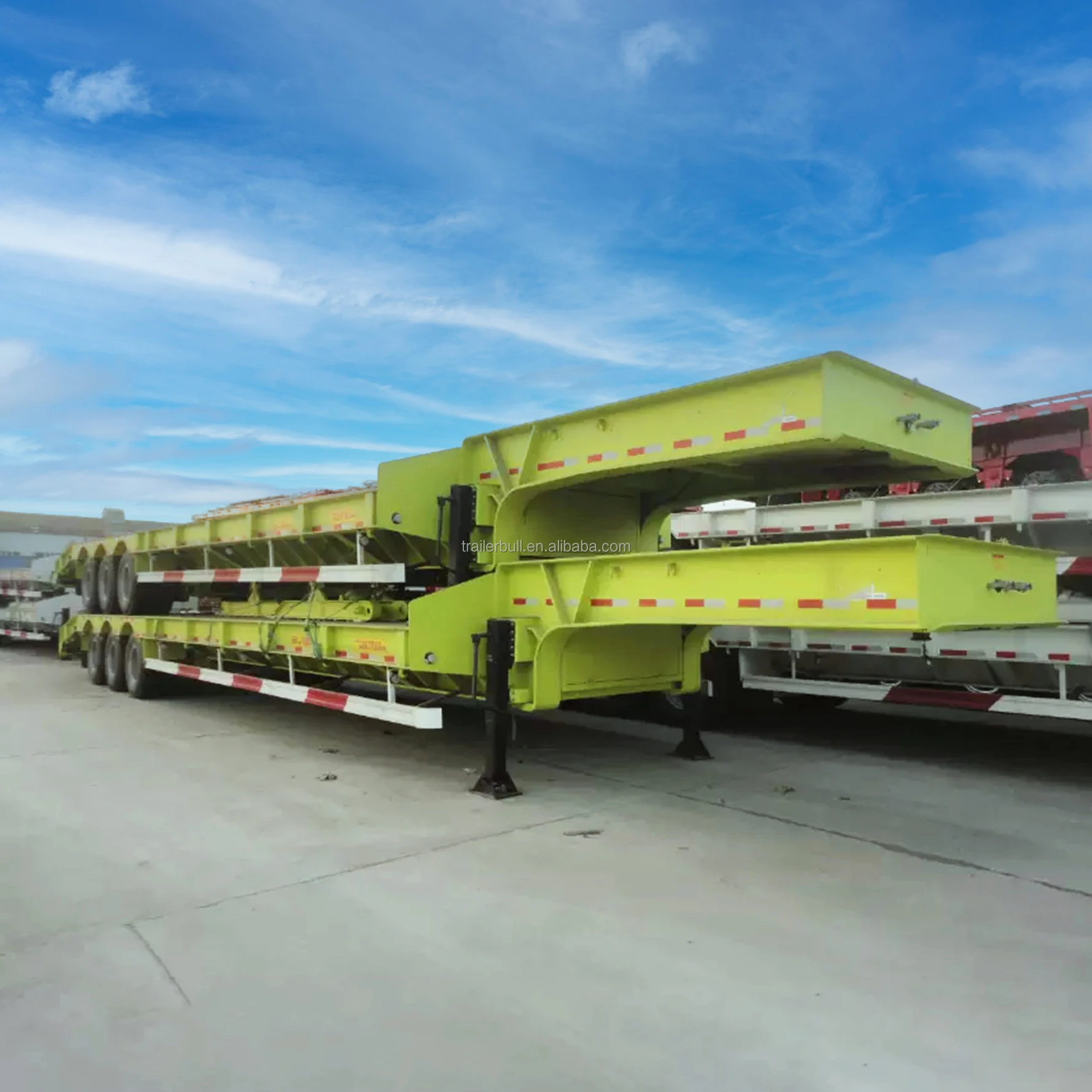 13m 60T Capacity with 3 Axles Fixed Gooseneck FGN Low Bed Trailer with 8m flat bed For Heavy Construction Machine Transit
