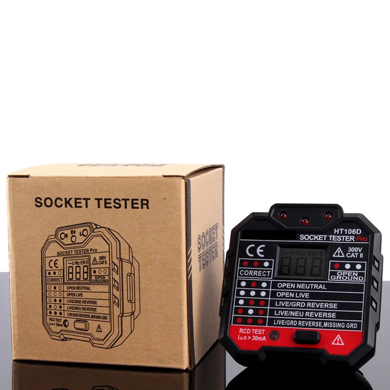 HT106D Voltage Measurement 90-240V EU Socket Tester Power Outlet tester with RCD GFCI