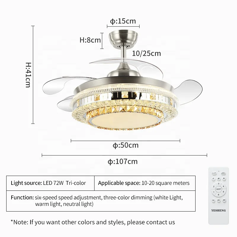 735A Luxury crystal ceiling fans Remote Control 42inch invisible crystal ceiling fan