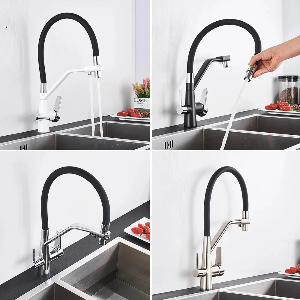 Black Way3 Kitchen Sink Faucet 3 Way Water Filter Tap Kitchen Filtered Mixer Pull Down Faucet Kitchen Crane Pure Water Mixers