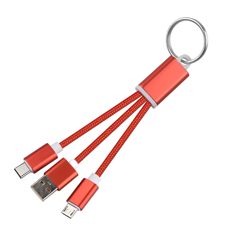 Custom Logo Creative Design 2 in 1 Woven Usb Cable Charging Cable Keychain For Daily Use Supply