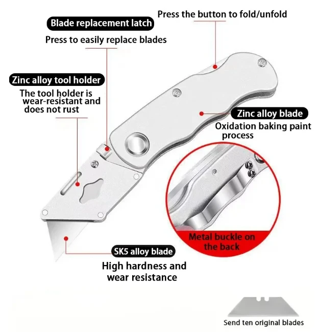 Utility Knife Electrician Retractable Sharp Cut Heavy-duty Folding Knife Aluminum Plastic Handle Blade With Lock Portable Set