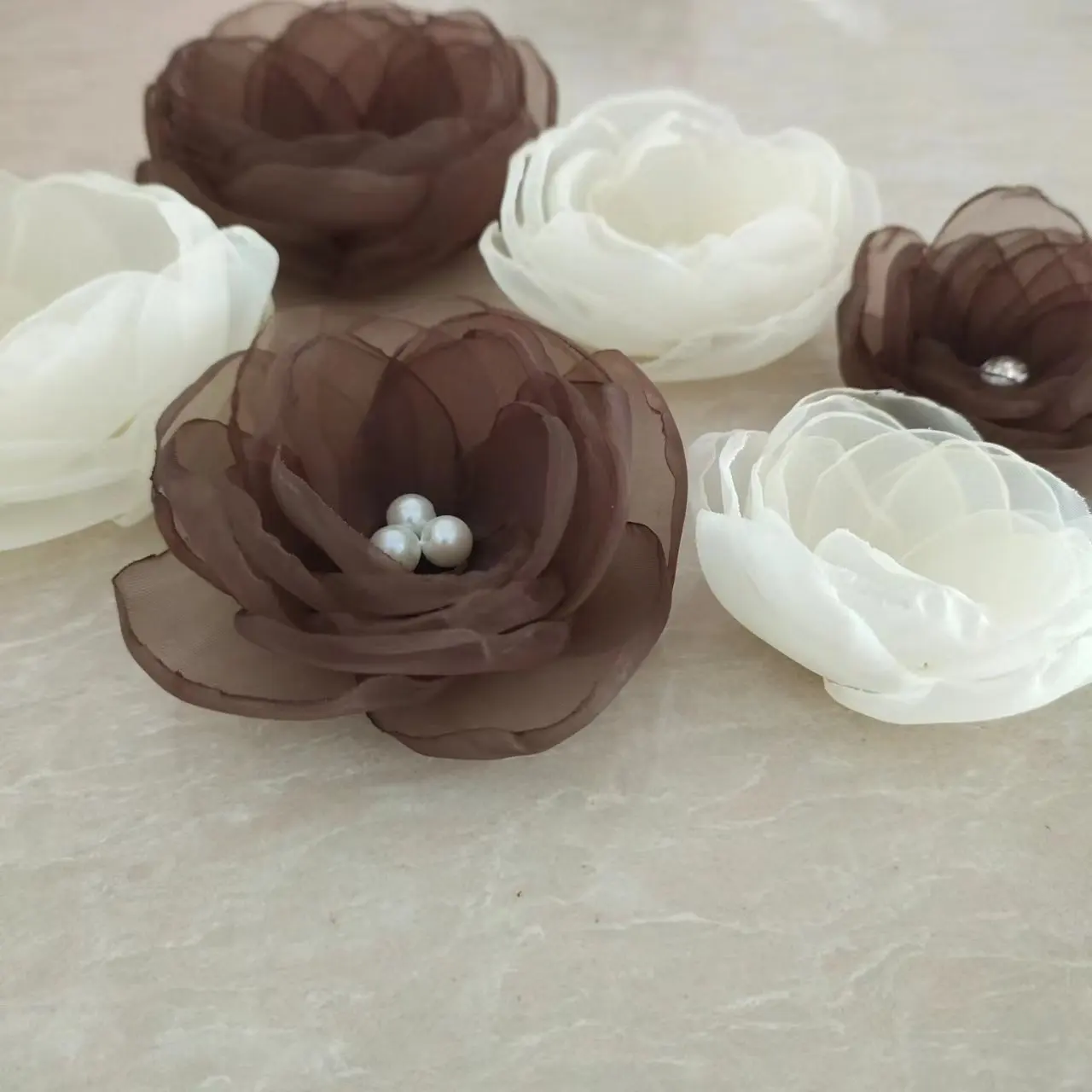 white organza flower with crystal flower applique,3d flowers for dresses decorating