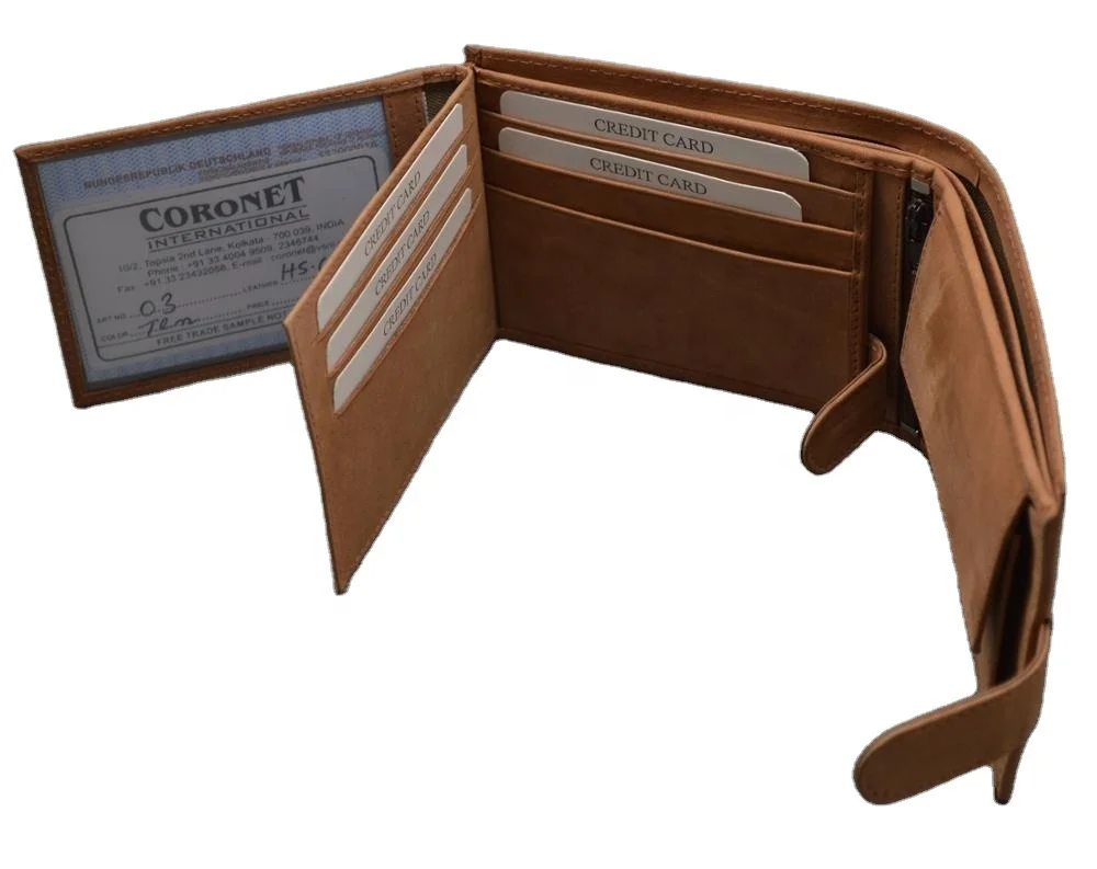 
Custom Tan Full Grain Genuine Leather Short Wallet Men Crazy Horse Anti Rfid Blocking Pure Leather Bifold Wallet For Man 