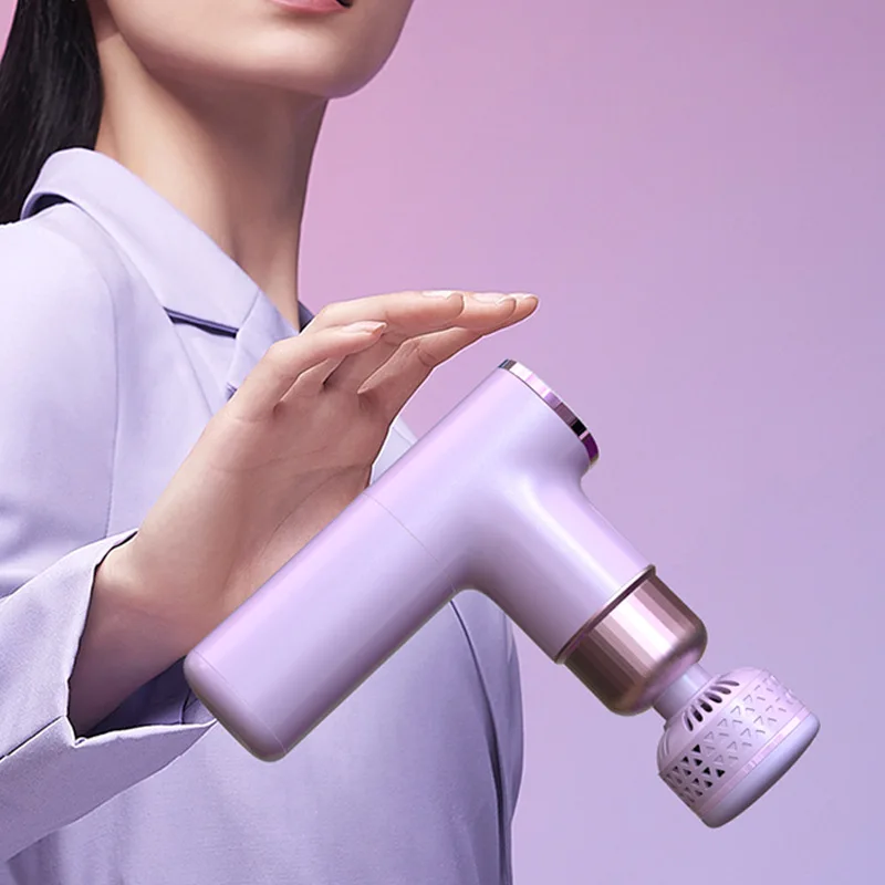 Mini Portable Heated Fascial Gun Deep Tissue Pressure Relief Gym Body Hot And Cold Massage Gun With 4 Attachment Heads
