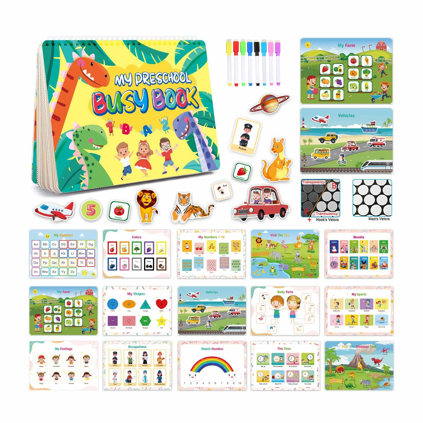 Busy Book for Kids, Montessori Toys for Toddlers Sensory Educational Toys 16 themes Toddler Preschool Activity Binder