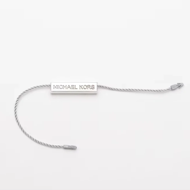 High end custom clothing double insertion suspension rope eco friendly nylon hanging tag rope engraved clothing hanging rope