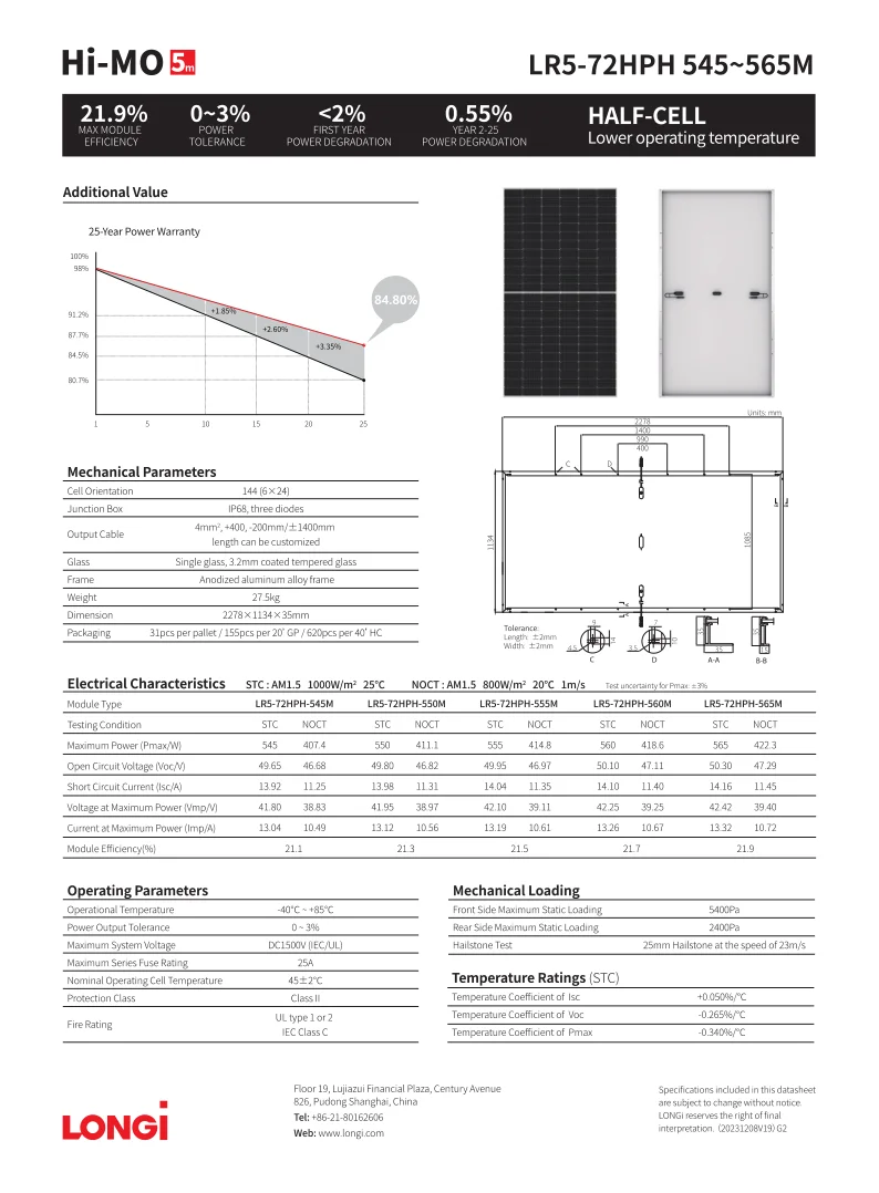 Hi_MO_5m_545-560 для домашнего использования longji paneles solares солнечная панель