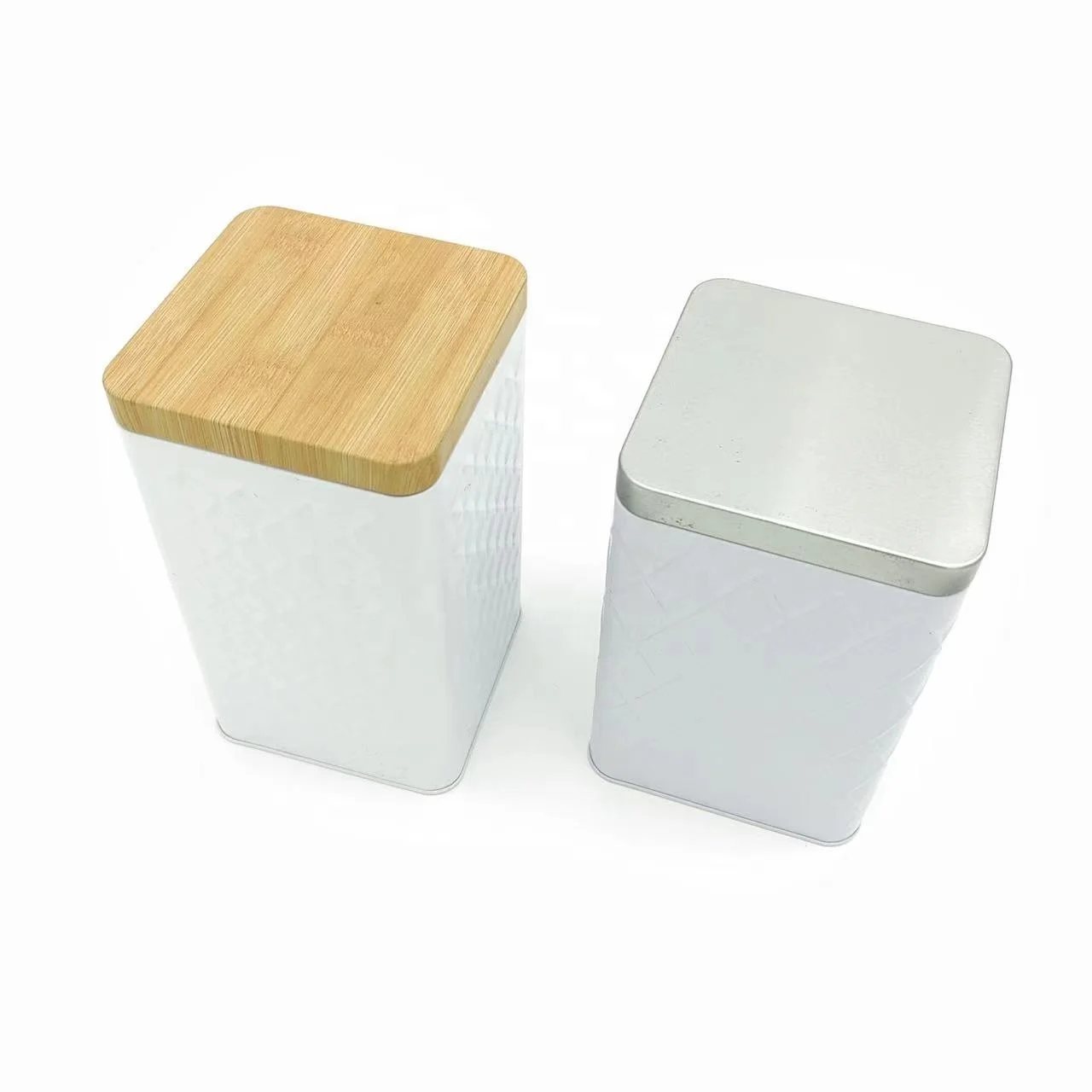 Custom Airtight Square Empty Tea Snack Food Storage Tin with Wood Grain Pattern Lid