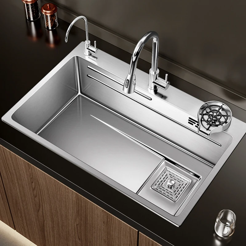Single Bowl Kitchen Sink Brushed Silver Stainless Steel Nano Finish Square Shape Undermount Installation Three Includes Faucet