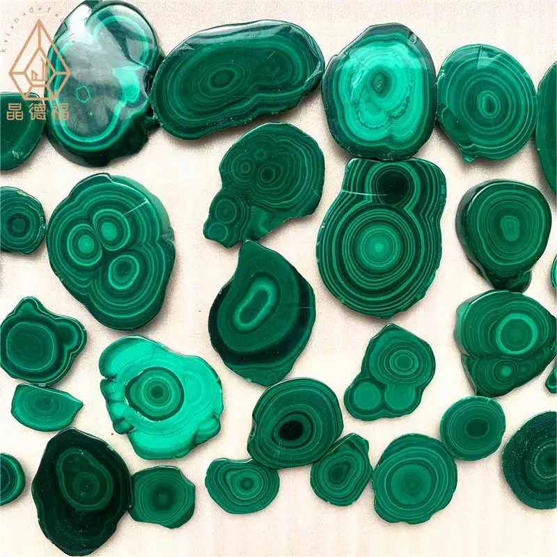Wholesale natural 3-9cm malachite slab with nice circle healing stones for decoration