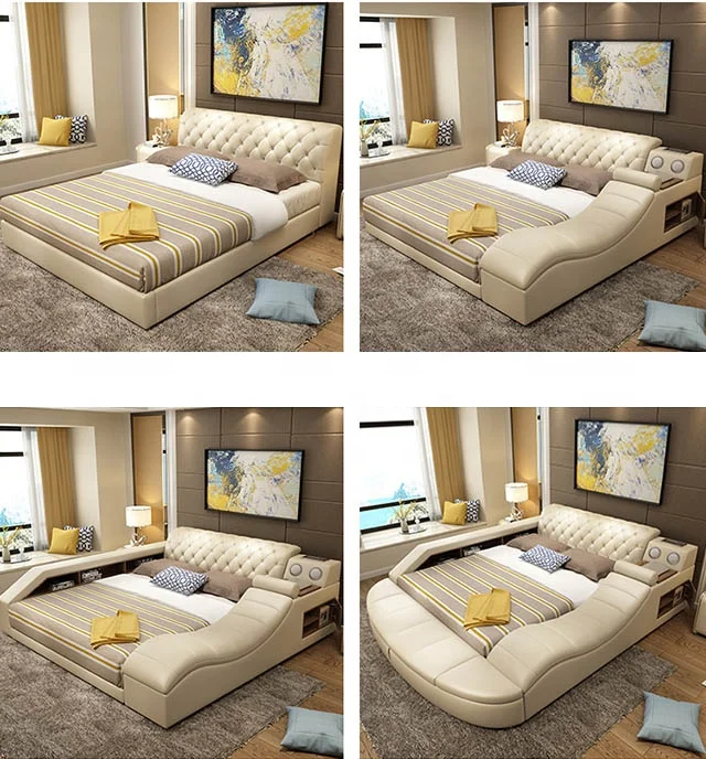 Multifuncional King queen Double Size Smart Bed With Storage Massage Sofa Functions Bed Bedroom Furniture set with speaker USB
