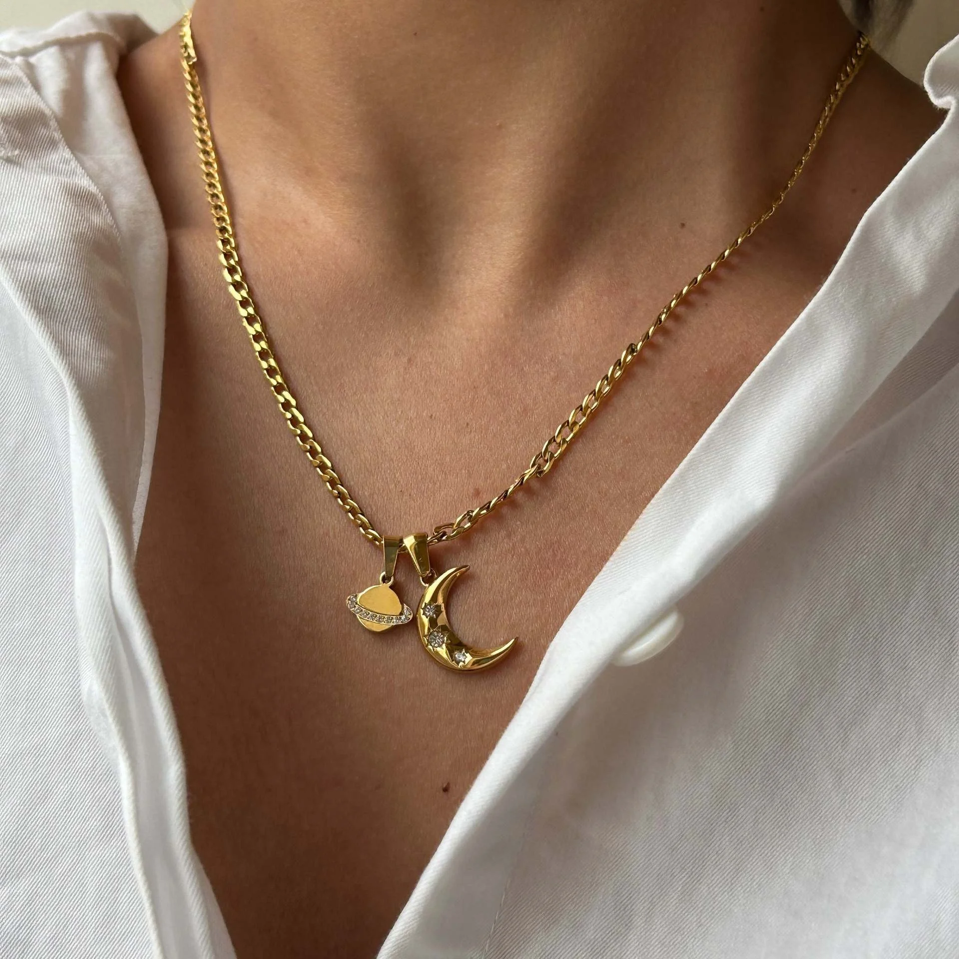 Saturn Moon In The Furnace Vacuum Plating 18K Gold Preservation Stainless Steel Fashion Jewelry Necklaces