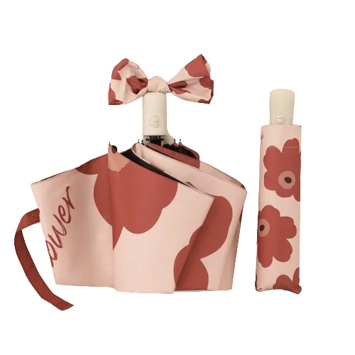 Симпатичный небесно-голубой красный цветочный принт с черным покрытием автоматический ручной складной зонт тремя зонтиками модные подарочные