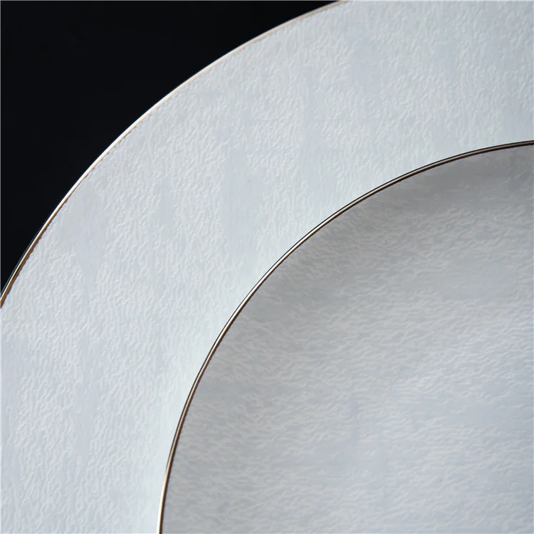 Factory direct selling 8/12 inch silver rim wedding charger plates bone china round steak plate for hotel