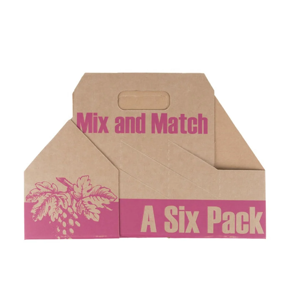 Custom logo Folding Corrugated Cardboard 6 Packs Bottles Beer Carriers Packaging Box with Handle