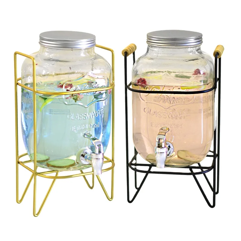 Wholesale Customized Clear Crystal Glass Iced Beverage 3.3l / 5l Dispenser Water Juice Drink Dispensers Bottle With Metal Stand
