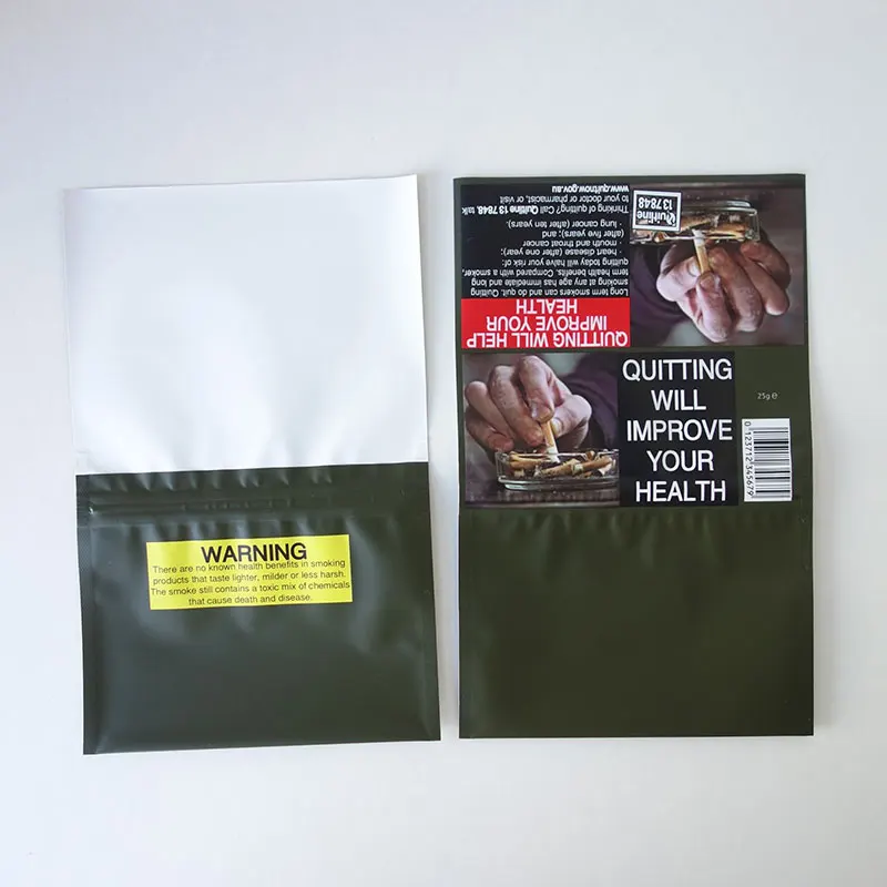 Printed 50g/25g rolling tobacco pouch / empty golden hand rolling tobacco pouches bag with zipper