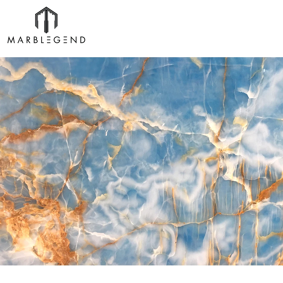 Interior feature wall cladding luxury decorative slabs blue onyx marble for villa