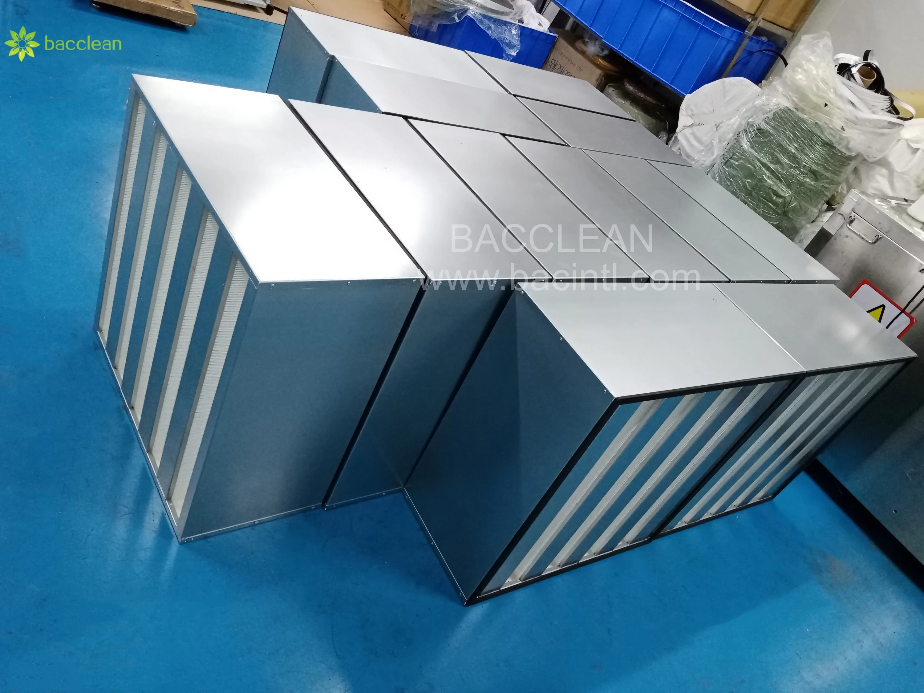 H14 V Bank Air Filter Big Airflow Stainless Steel Galvanized Frame Box Type Cleanroom HEPA Filter