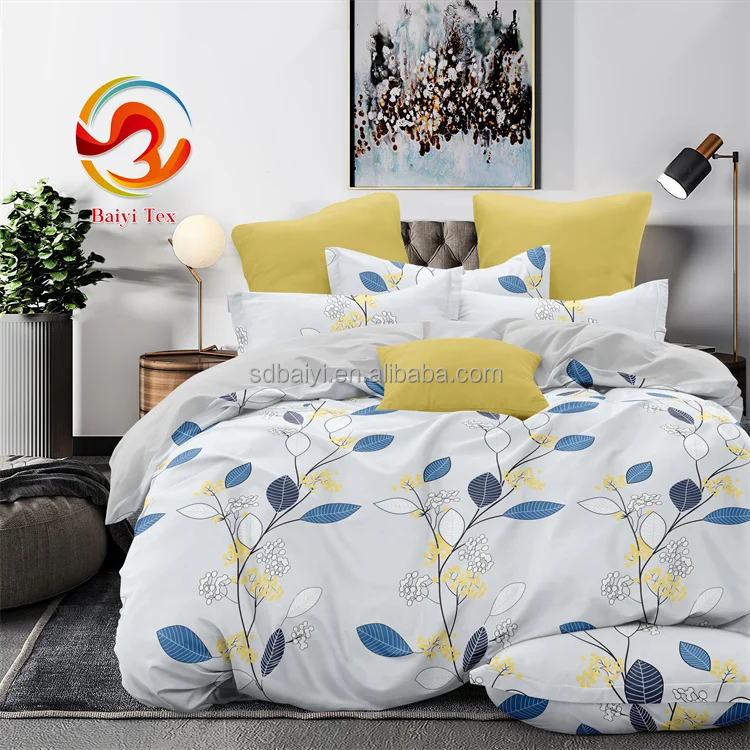 Summer Simple Style Print Microfiber Bedding Luxury Bed Sheet OEM/ODM Custom Floral Design king Size Bedding Set for American