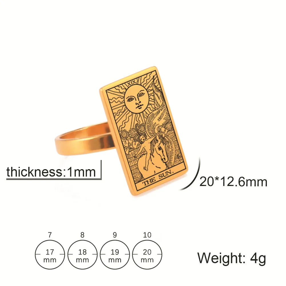 2024 Trendy 18K Gold Plated Stainless Steel Ring Vintage Rings Astrology Divination Magic Amulet Tarot Cards Rings for Women Men