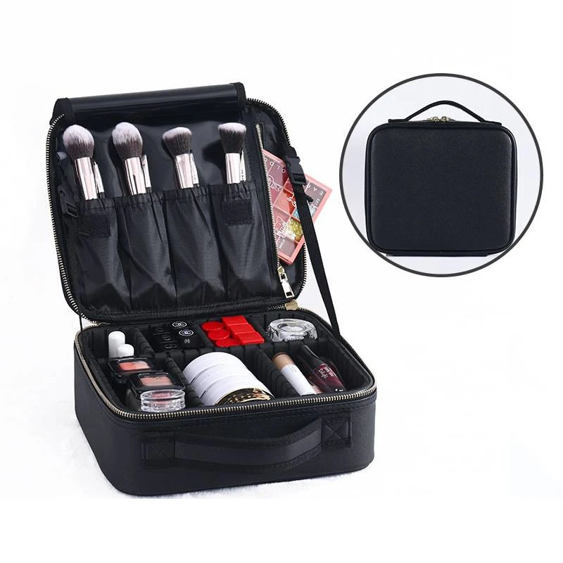 Portable Makeup Case Adjustable Dividers Cosmetic Case with makeup brush pouch Large Capacity Cosmetics Storage Bag