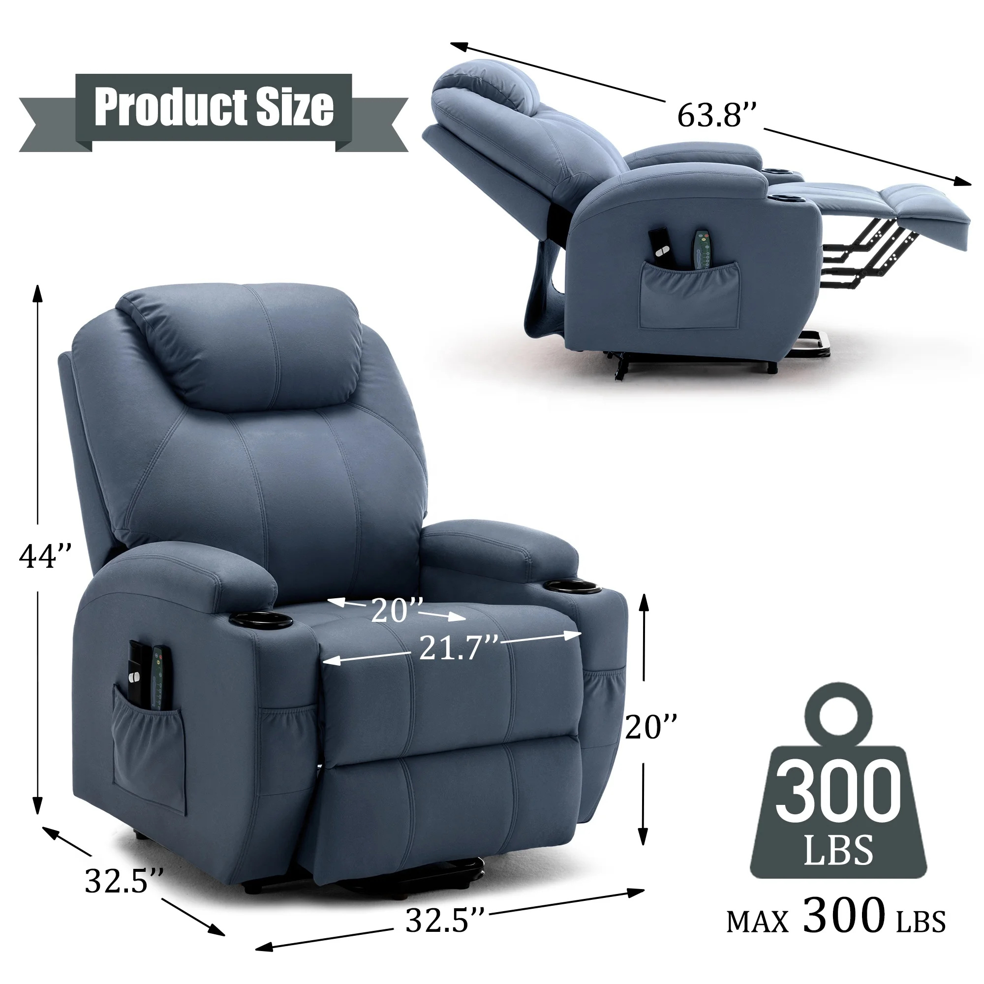 Modern Home Electric Power Solid Wood Rise Lift Single Leather Massage Heated Recliner Sofa Chair