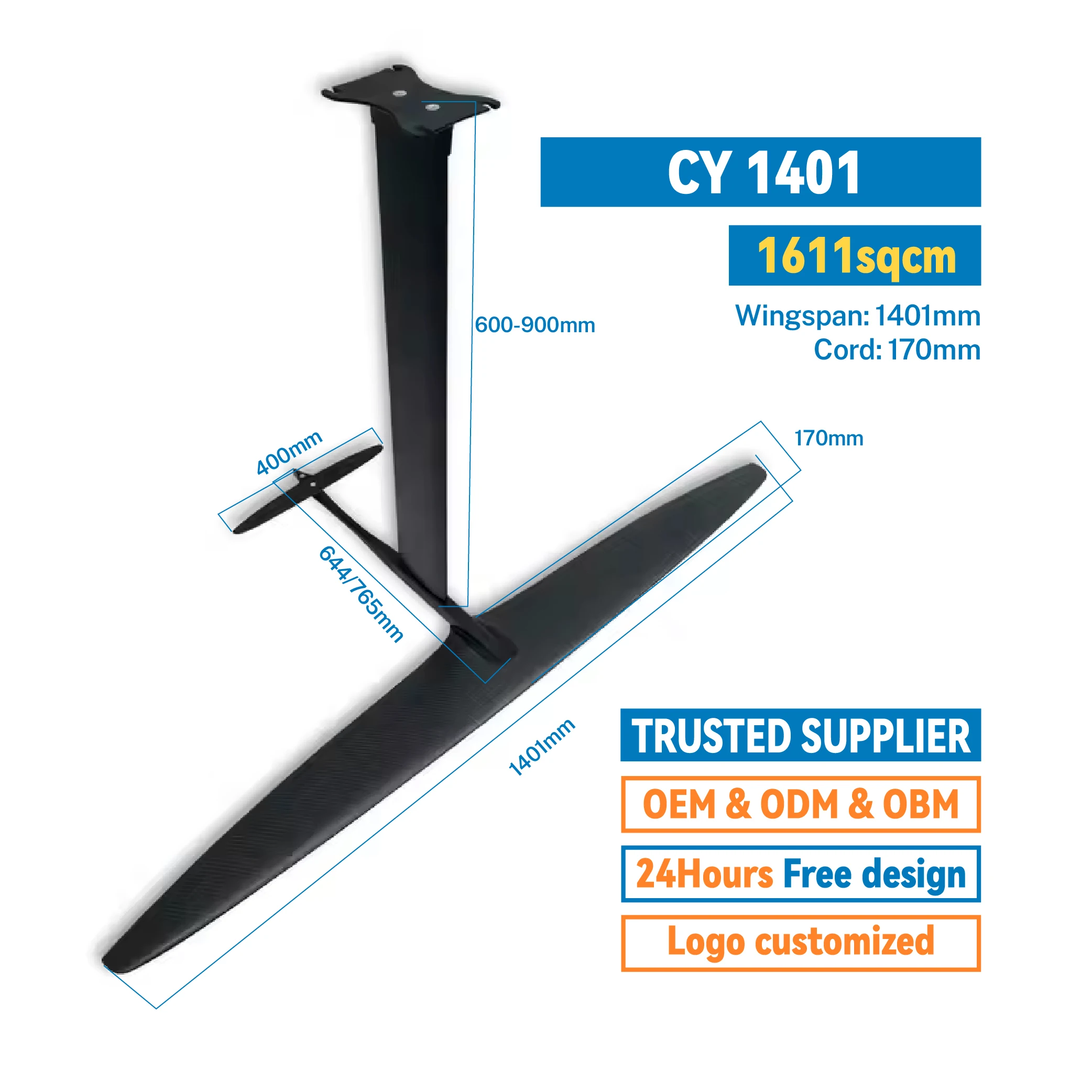 High Performance Carbon Fiber CY 1401 Surf Hydrofoil Latest High Quality Unisex Wing Foil Board Aluminum-Carbon Material