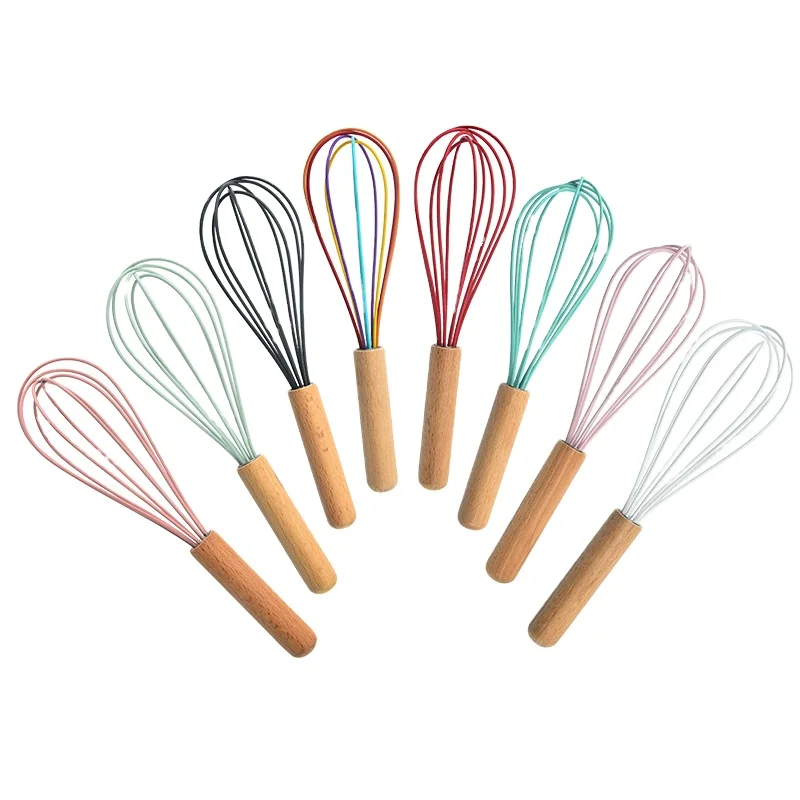 Multi-Color Mini Silicone Kitchen Whisks with Stainless Steel Handles Blending Stirring Whisking and Beating
