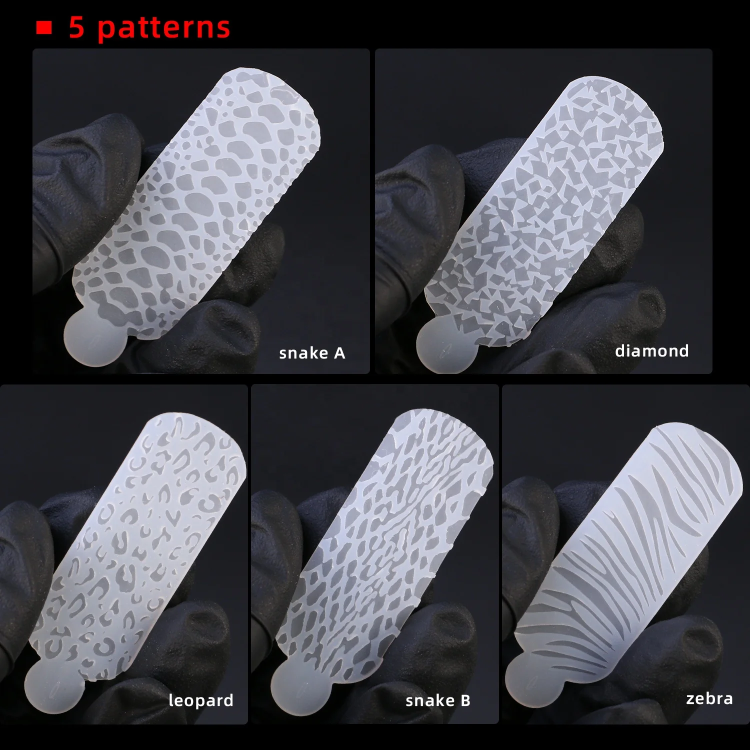Gelsky Reusable Silicone Nail Mold Snake Leopard Zebra Diamond Nail Art Manicure Tools