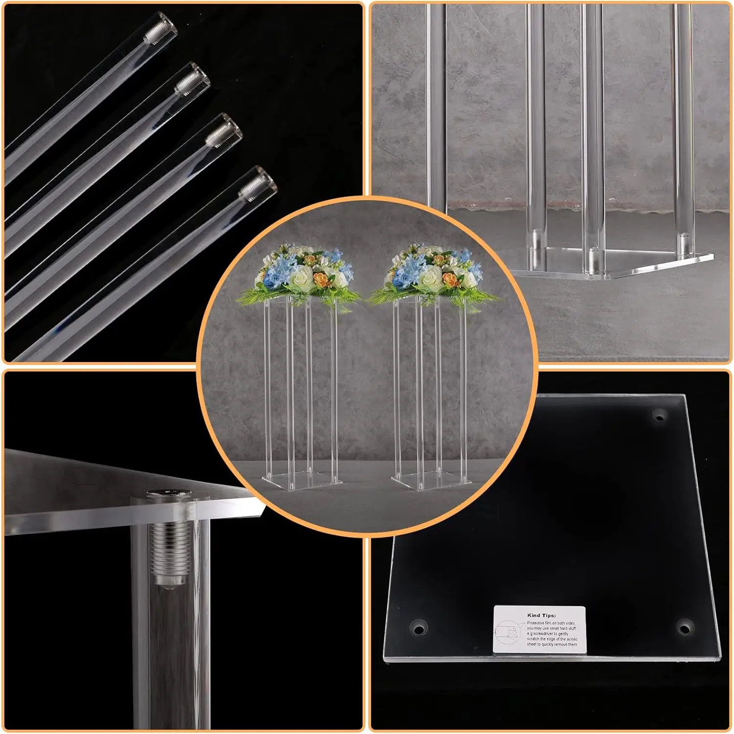 Acrylic Flower Stand Acrylic Display Tall Vases for Wedding Event Party Props, Home Decor