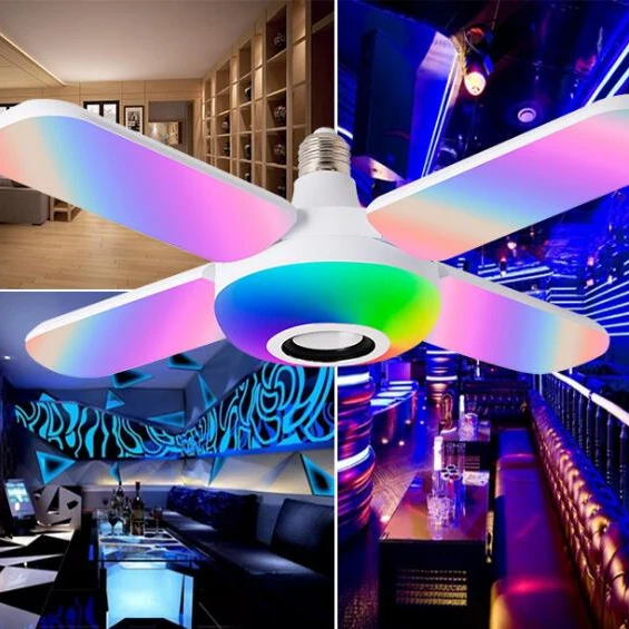 Creative blue tooth Music Light RGB Four Leaves fold-able Fan Shaped LED Bulb Remote Control Lamp E27