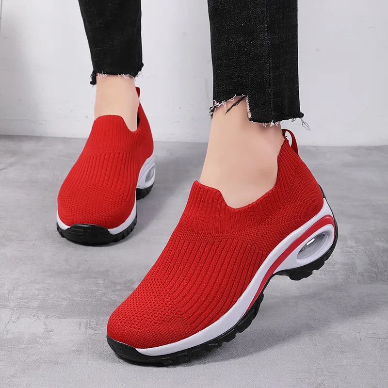 Best Seller Women Shoes Woven Fabric Upper Stretchy Zapatos Air Cushion RTS Summer Women Casual Shoes Trendy