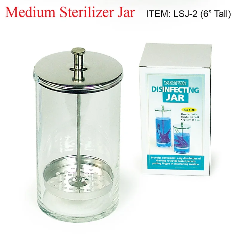 
2020 OEM Barbicide Sanitizing Disinfecting Manicure Glass Sterilising Jar With Stainless Steel Lid For Salons & Barbers 
