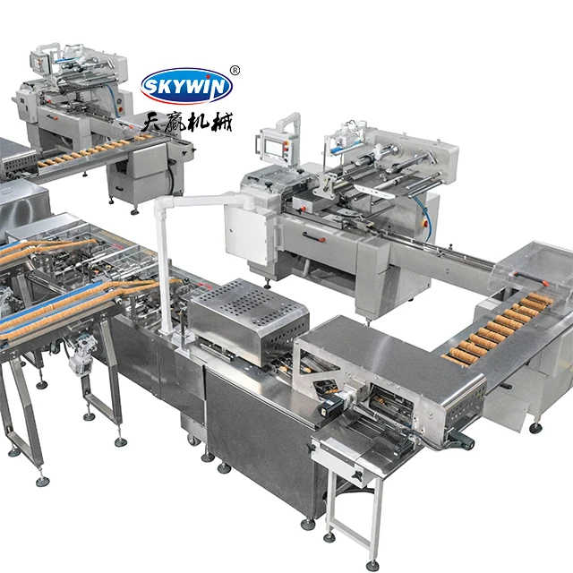 New Design Automatic Biscuit Sandwiching Machine Connected to On Edge Packaging Machine