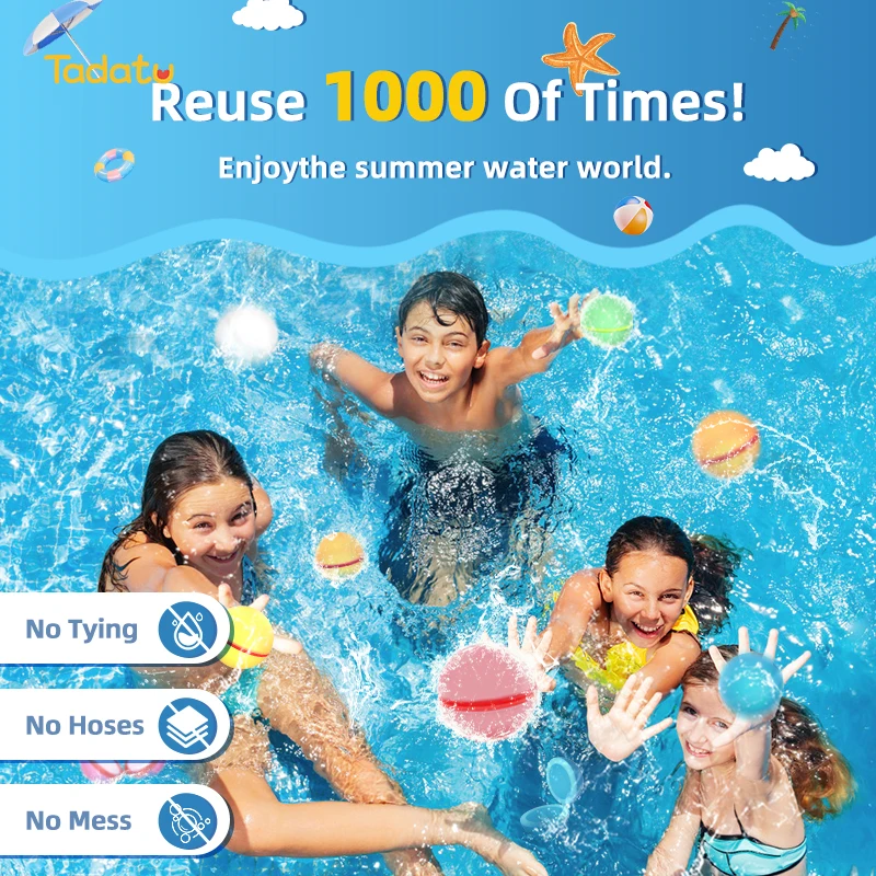 Reusable Water Balloon Refillable Quick Fill Water Ball Self Sealing Magnetic Water Bombs for Kids Outdoor Backyard Summer Games