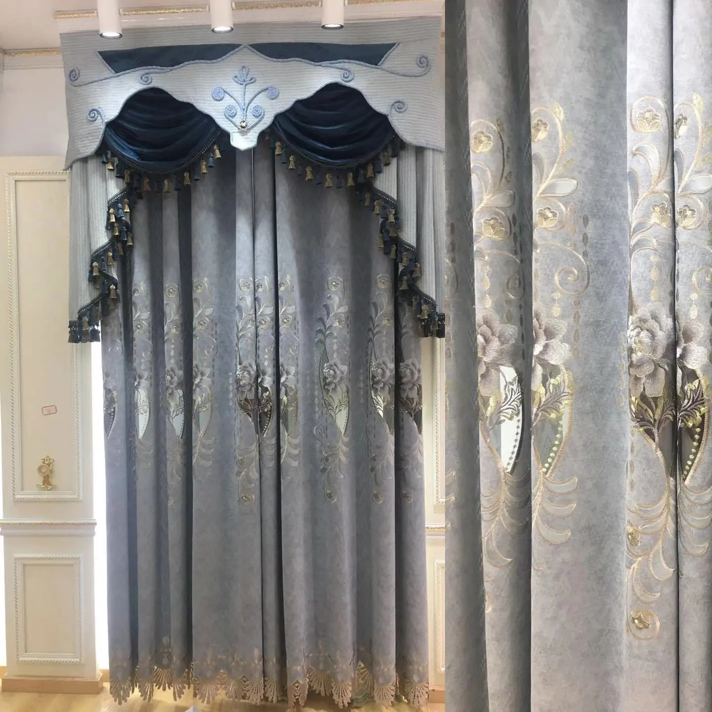 Hot Sale Window Luxury Living Room Jacquard Curtain With Valance, Online Store Livingroom Curtain Cloth/