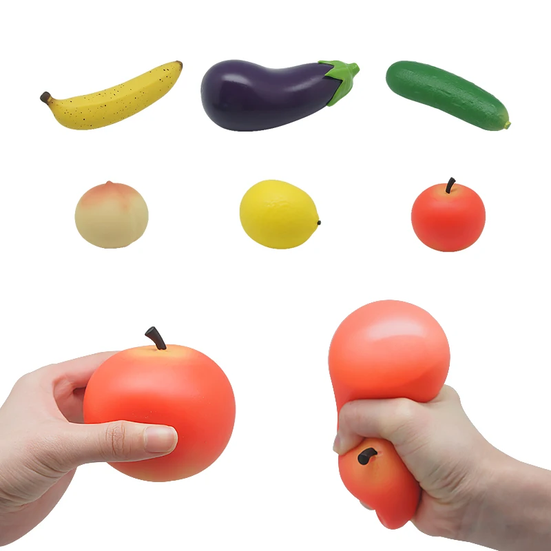 High Quality Antistress Ball Fruits Autism Fidget Toys Squeeze Ball Banana Lemon Eggplant Cucumber Peach Shape For Kids & Adults