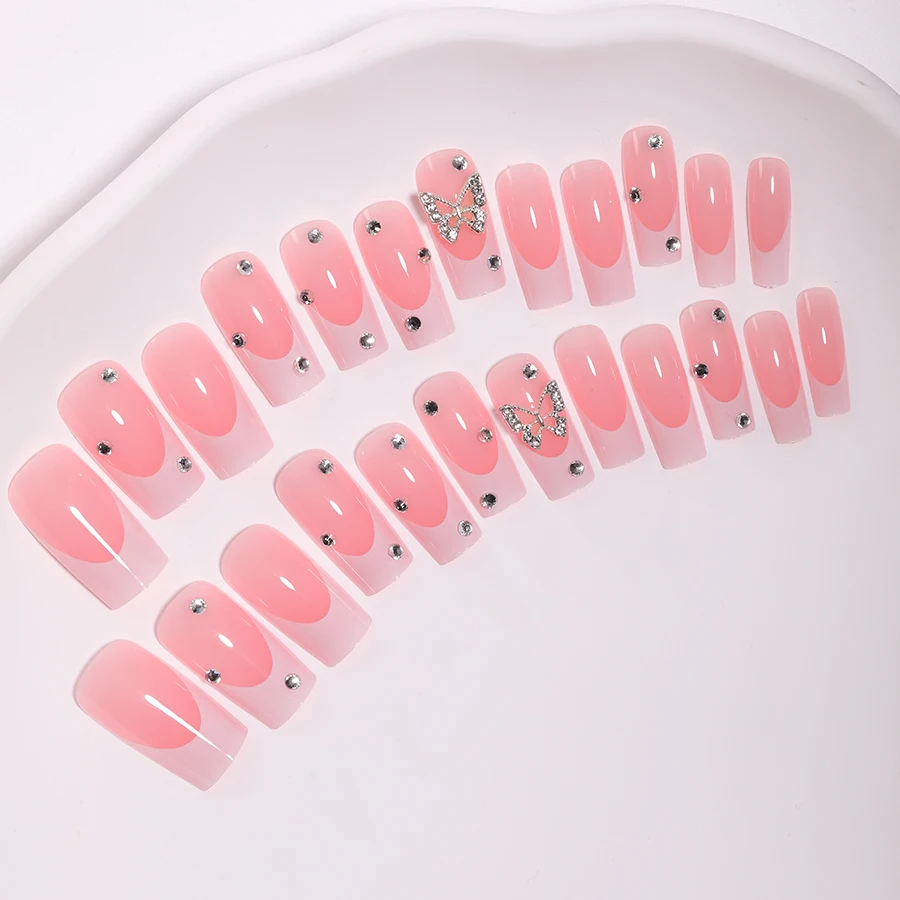 12 Sizes 24pcs Pink Artificial Fingernails French Gel Nails Press on Custom Print Press on Nails