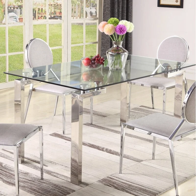 Modern glass dining tables stainless steel dining table room furniture manufacture wholesale
