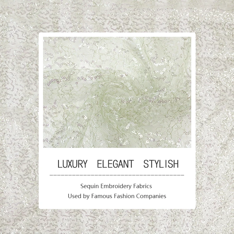 Modern Silver 2mm Transparent Sequin Embroidery Metallic Lace Tulle Fabric Wedding Dresses for Women