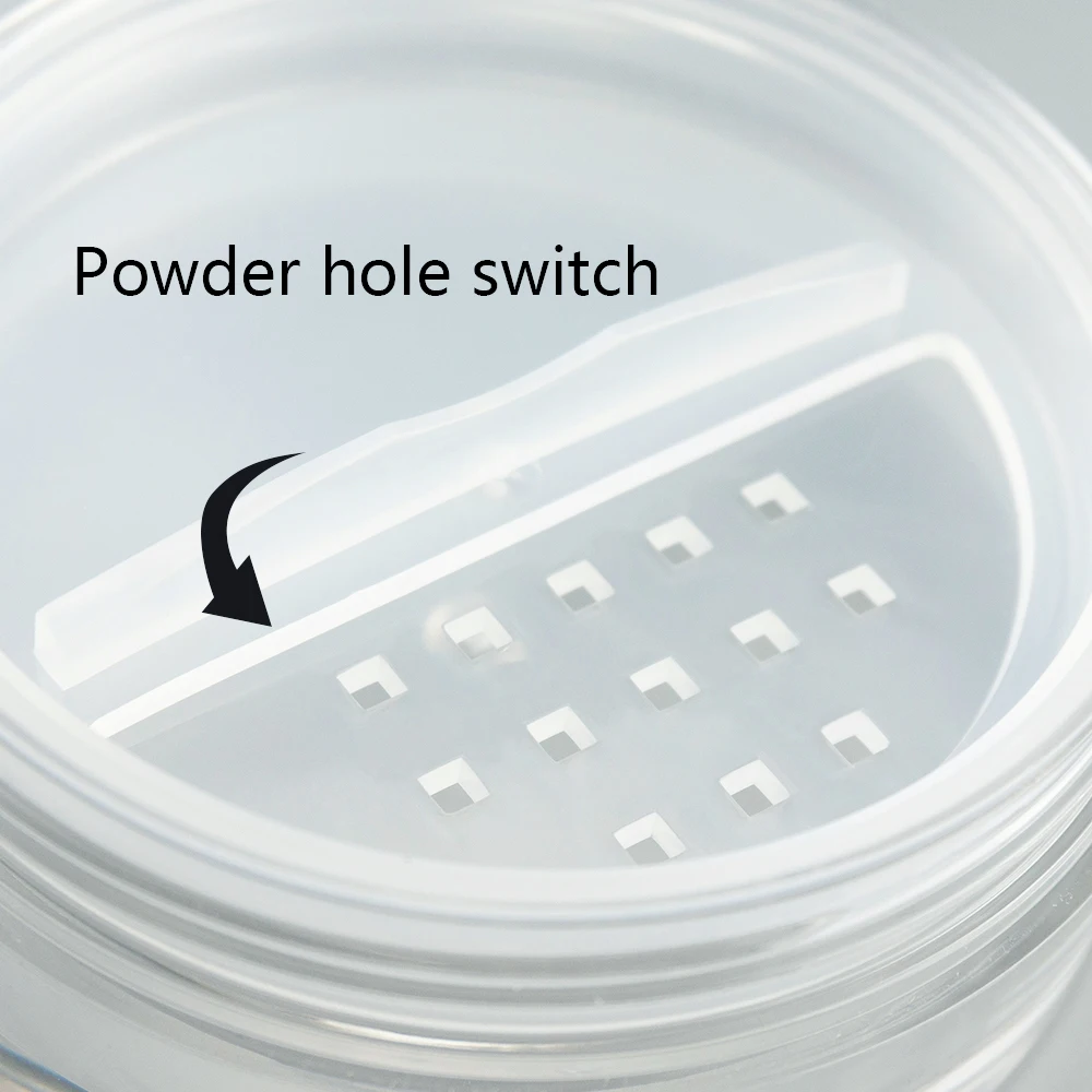 Private label round empty crystal loose powder case with rotating sifter plastic white compact powder jar container with sifter